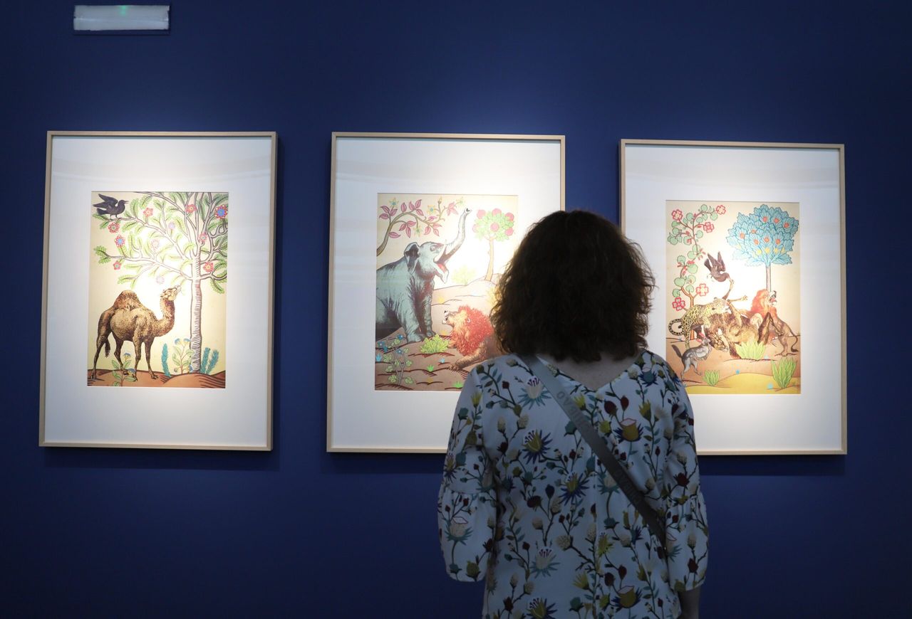 Visitante contemplando las ilustraciones de la artista Aitana Carrasco. Foto: MuVIM