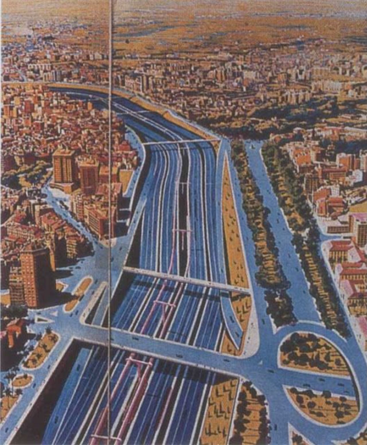 Propuesta original de autopista sobre el cauce del Turia