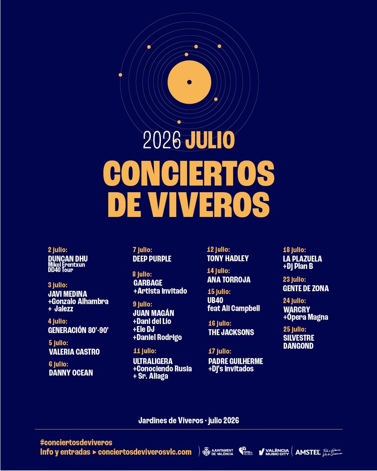Cartel Conciertos de Viveros 2026. Foto: Conciertos de Viveros.